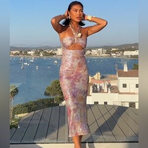 Zara pink sequin halter bodycon dress. XL